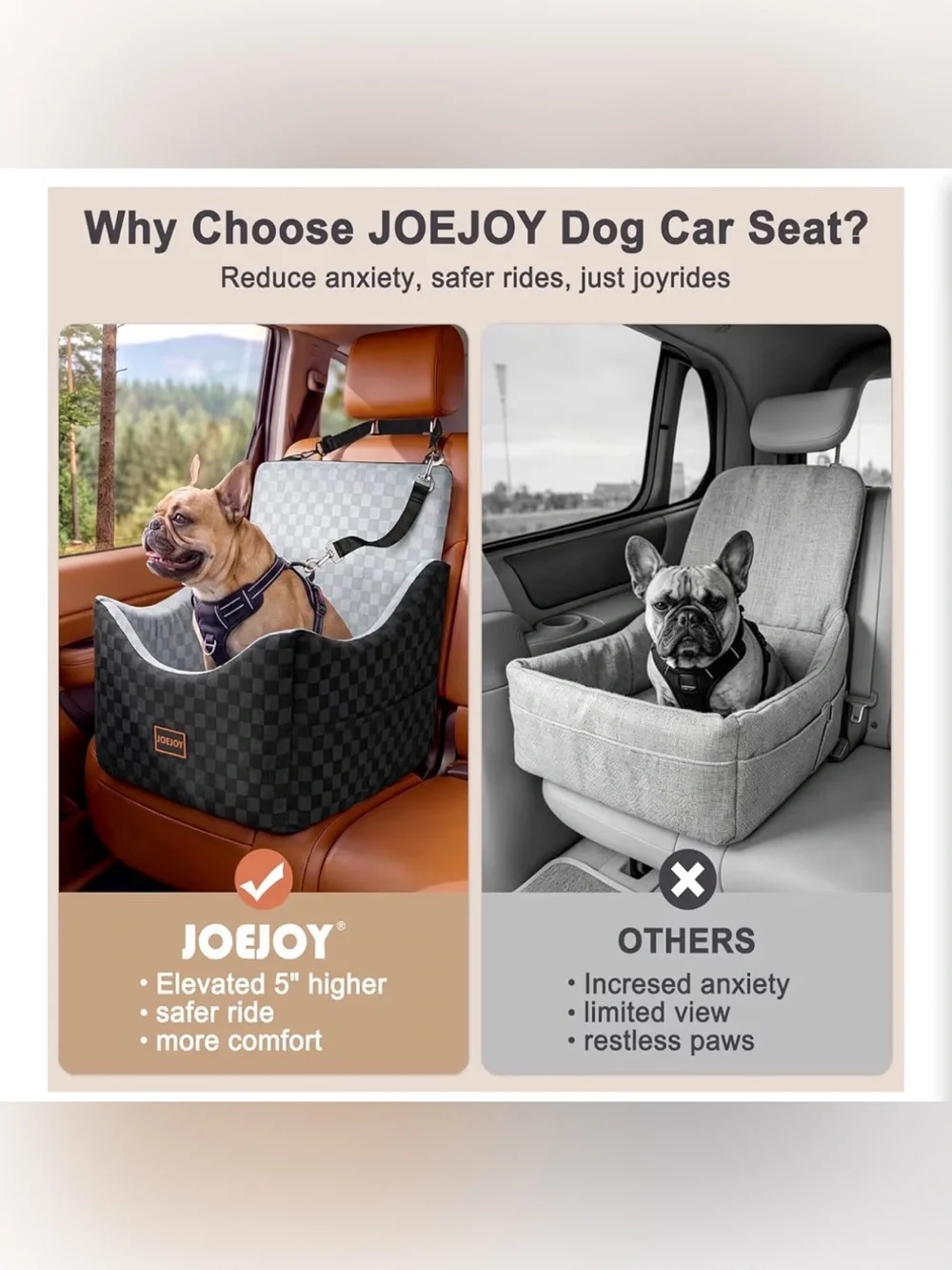 Elevated Dog Car Seat For Small/Medium Dogs Up To 35 Lbs